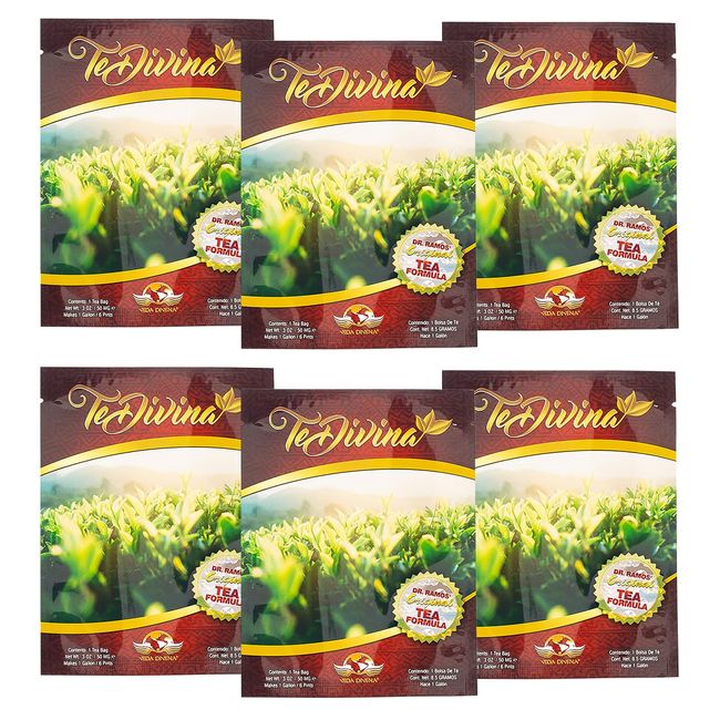 TeDivina Detox Tea All Organic Healthy Cleansing Formula, Caffeine Free All Natural Colon Cleanse Digestive Tea and Body Detox, 12 Blended Herbs - Original Flavor By Vida Divina | 0.3oz (Pack of 6)