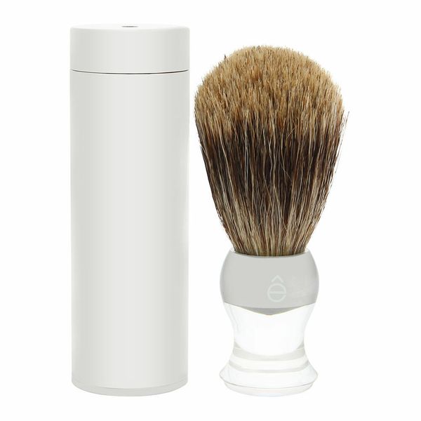 eShave Fine Badger Shaving Brush (Travel with Canister) Clear Brand New