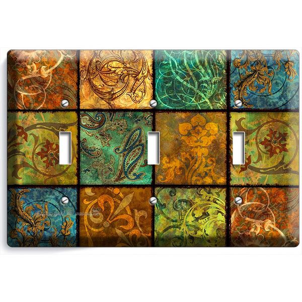 BEAUTIFUL ITALIAN PATCHWORK PRINT TRIPLE LIGHT SWITCH WALL PLATE HOME ROOM DECOR