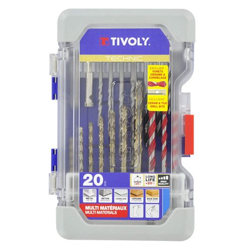 TIVOLY - 20 Pieces Drilling Mixed Set with Included Case for Applications in Wood, Metal, Masonry, Tile and Ceram