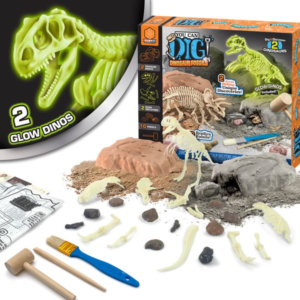 ArtSkills Epic Lab Dinosaur Fossil Digging Kit for Kids, Dinosaur Excavation Dig Kit with Dino Fossils & Buildable Glow in The Dark Dinosaurs Gifts Boys 8-12