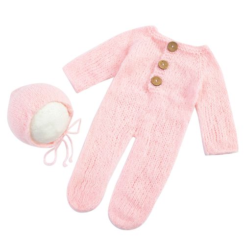 Coberllus Newborn Baby Photoshoot Outfits Handmade Infant Boys Gits Photography Props Romper Bonnet for Photoshoot Pictures (Pink)
