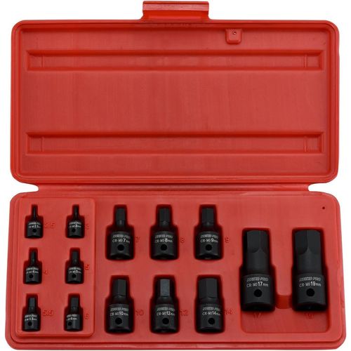 NEIKO 01141B Allen-Bit Socket Set, Metric Socket Set, 2.5 mm to 19 mm, 1/4-Inch, 3/8-Inch, and 1/2-Inch Drive, CrMo Steel, Impact-Grade, 14-Piece Set