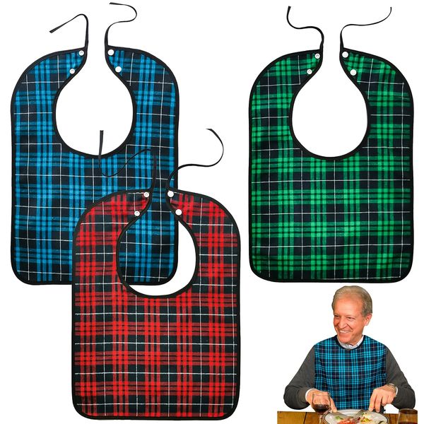 MADGININE 3 PCS Adult Bibs for Women Adult Bibs for Men Adult Bib Adult Bibs Bibs for Adults Waterproof Oil Resistant and Stain Resistant Reusable Bibs Suitable for Disabled and Elderly Men and Women