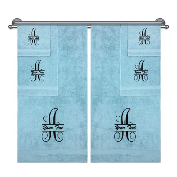 Monogrammed Towel Set, Hotel & Spa Quality, Super Soft, Highly Absorbent, Bathroom Sets, 100% Cotton Personalized 6 Piece Towel Set, Includes 2 Bath Towels, 2 Hand Towels, 2 Washcloths, Aqua