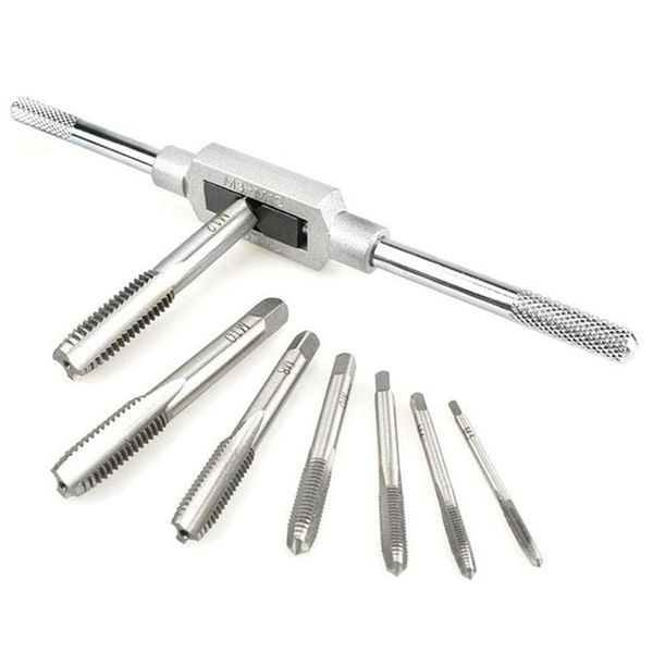 Hand Tap Machine Tap Spiral Tap 9pcs m3-m12 Tap Wrench Drill Set Metric Screw Thread Straight Groove Tap Twist Internal Thread Tapping Manual Tapping Device, Set of 8, 01 8PCS Set