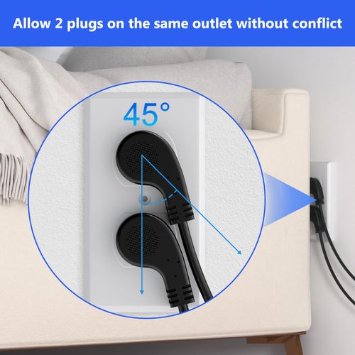 Elecan 3 Prong S Flat Plug Replacement Power Cord 10 FT/2 Pack-45 Degree Angled Plug-Low Profile Heatproof Flexible Durable AC Device Power Cable for Appliance, PC, TV, ETL 18AWG 125V 10A, with Ties