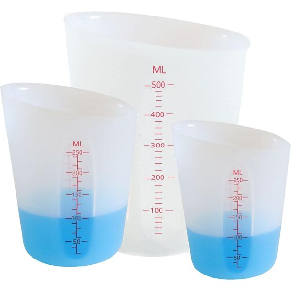 3 Pcs Silicone Measuring Cups, 250/500ml Silicone Measures Jugs, Non Stick Mixing Cups with Scale for Handmade Craft Epoxy Resin Casting Molds Art Waxing Kitchen