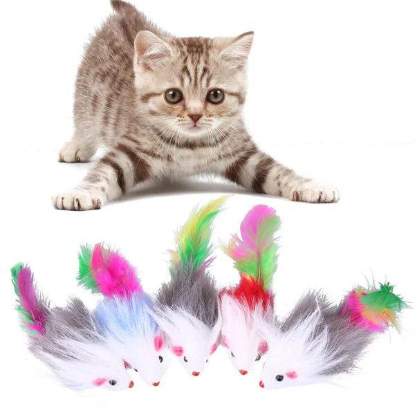 Soft Fleece False Mouse Cat Toys Colorful Feather Funny Playing Toys Soft sisal cat Toys Mouse Plush Set