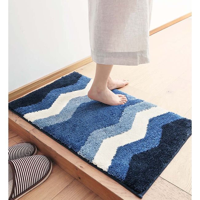 Joy-yong Entrance Mat Indoor Stylish Feng Shui Nordic Bath Mat Bathroom Foot Wipe Mat 23.6 x 15.7 inches (60 x 40 cm), Water Ripples Help Luck - Blue