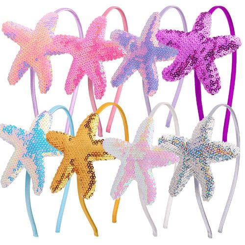 QHFlashbuy Pack of 8 Starfish Headbands for Girls, Mermaid Headbands, Girls Hair Bands, Colourful Glitter Hair Bands for Women, Girls, Daily Wear