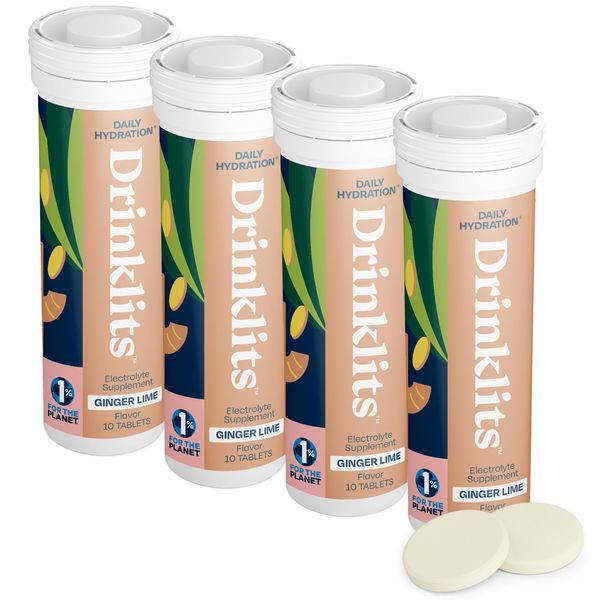 Drinklits Ginger-Lime Daily Electrolyte Hydration Tablets (4) Tube Bundle | Made with Organic Ginger – 0g Sugar – Great Taste | 4 Pack (40 Servings)