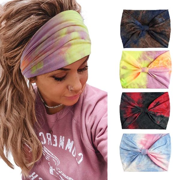 Gangel Tie Dye Headbands Wide Turban Knotted Head Wraps Boho Hair Scarf Yoga Hair Accessories for Women (Pack of 4) (Type B)