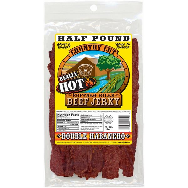 Buffalo Bills 8oz Double Habanero Country Cut Beef Jerky Pack (moist & tender really hot beef jerky)