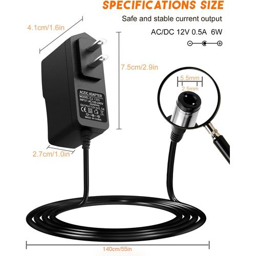 AC to DC 12V 0.5A Power Supply Adapter, AC 100-240V to DC 12V 500mA Power Adapter with 5.5 x 2.5mm 2.1mm Plug for LED Strip Light, CCTV Security Camera, DVR NVR Surveillance System