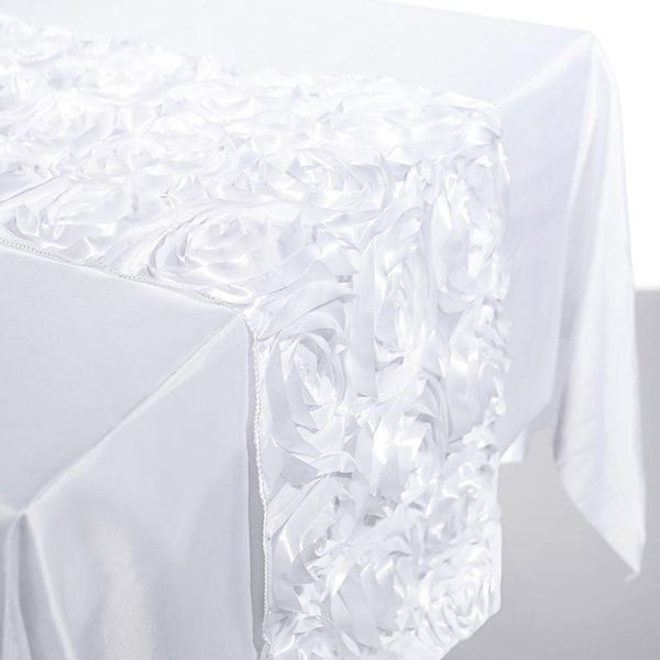 Anderson's White Satin Rosette Table Runner, 14 Inches x 9 Feet, Wedding Table Decorations