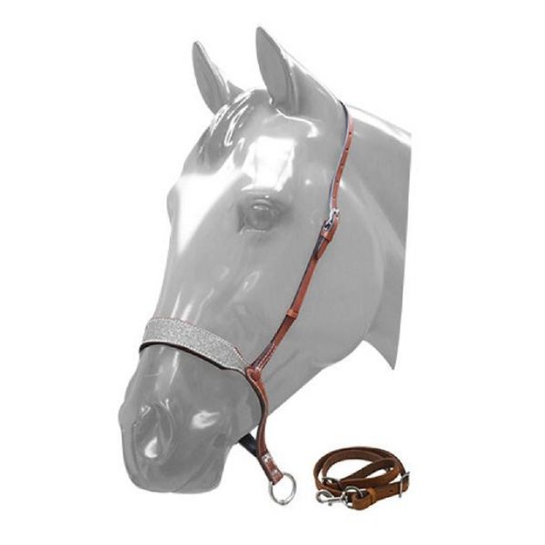 Showman Horse Silver Glitter Overlay Leather Barrel Racing Tie Down Noseband