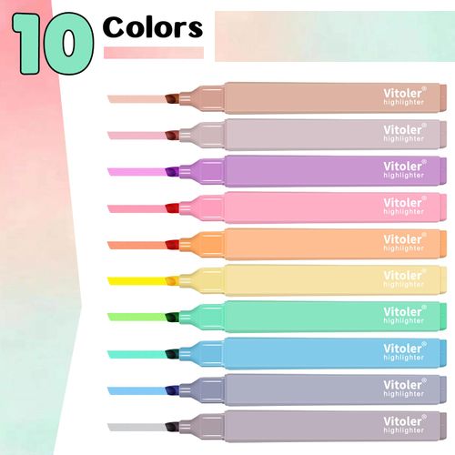 Vitoler 10Pcs Aesthetic Bible Highlighters, Chisel Tip Marker Pen,Assorted Color Candy Highlighters,No Bleed Bible Highlighters,Cute Pastel Highlighters for Journaling Planner Notes