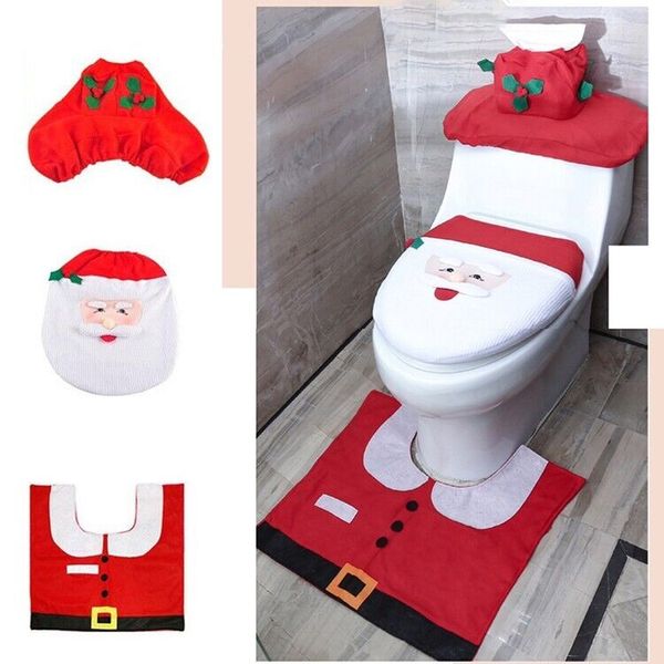 Merry Christmas Toilet Seat & Cover Santa Claus Bathroom Mat Christmas Home Deco