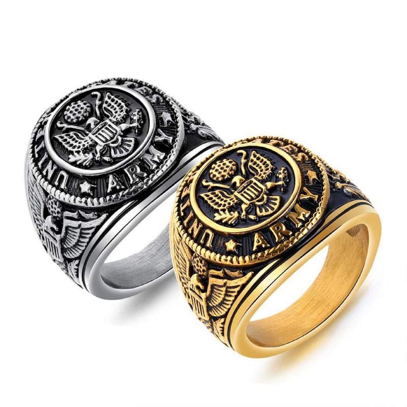 US Military Army Ring for Men, Eagle Medal Rings, Vintage Hawk Eagle ...