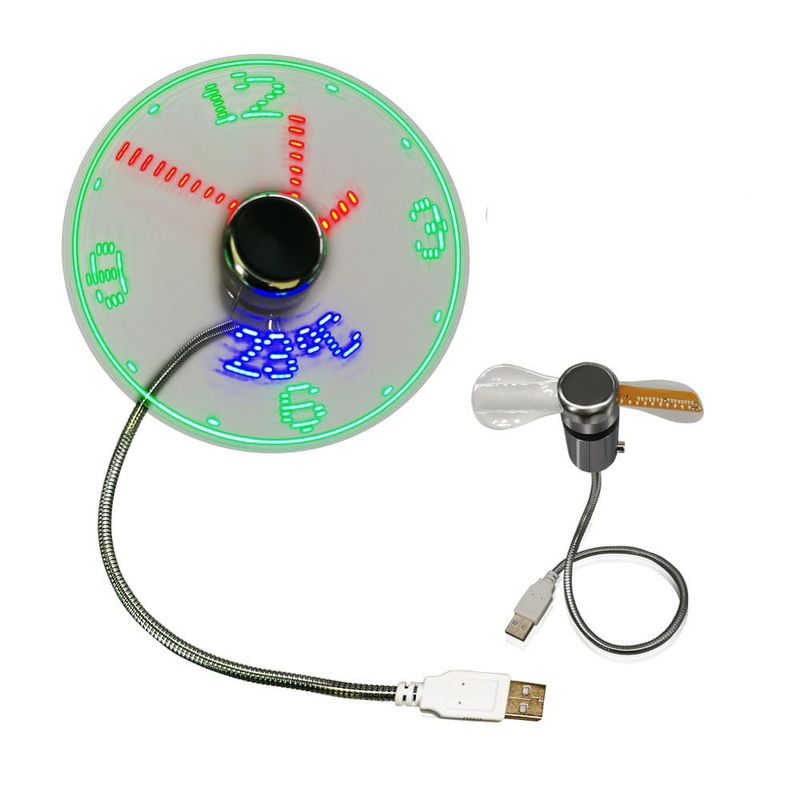 Electric Home [Clock & Temperature Display] Tabletop USB Fan with LED ...