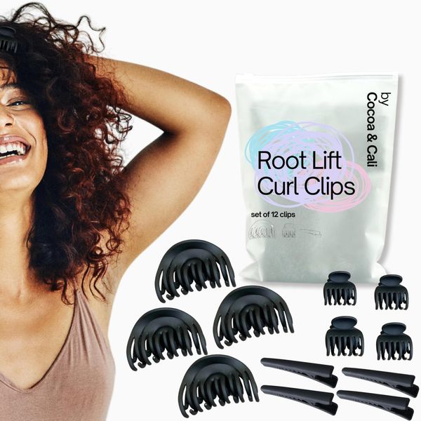 Cocoa & Cali Root Lifting Curl Clips for Volume at the Roots | Set of 12 Root Lifter Volumizing Clips for Curly Hair: 4 Large & 4 Mini Claw Clamps and 4 Alligator/Duckbill Clips for Hair Root Lift