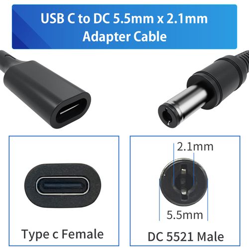 USB Female Input to 5.5x2.1mm Power Charge Cable, 15W USB C to Power Bank DP Cord for Webcam Router, IP Camera, Electric Toothbrush, LED Strip Light