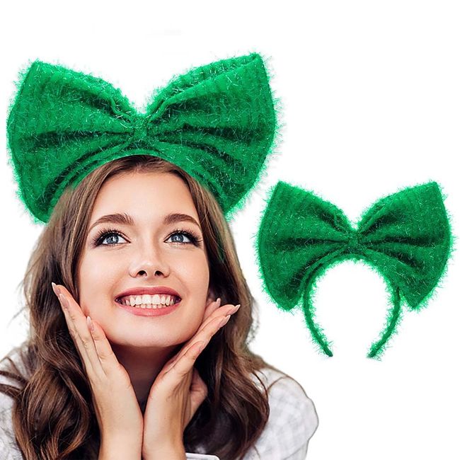 Aceorna Big Bow Headbands Tinsel Foil Hair Bows Fluffy Cosplay Party Hair Hoop Glitter Bowknot Headpiece for Women and Girls (Green)