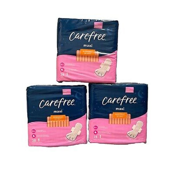 Lot of 3 Carefree Maxi Pads Overnight Night Guard Wings 8Hr Odor Control 28ea