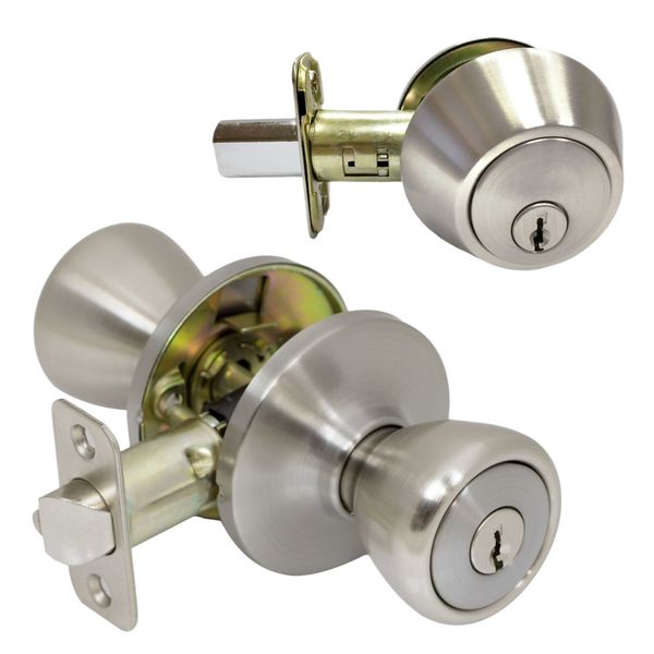 Pro-Grade Classic Keyed Entry and Deadbolt Combo Door Hardware, Satin Nickel