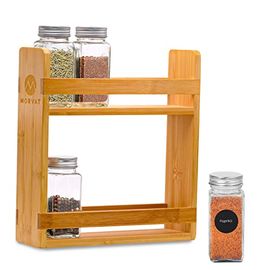 Wood Spice Rack & Glass Spice Jar Set