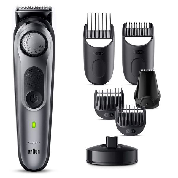 Braun Beard Trimmer Series 7 BT7420 for Men, Motorized, Brown's Best Pro Blades, 40 Length Adjustment, Professional Styling, Two-Block Compatible, Charging Stand, Pouch, Beard Template, Rechargeable,