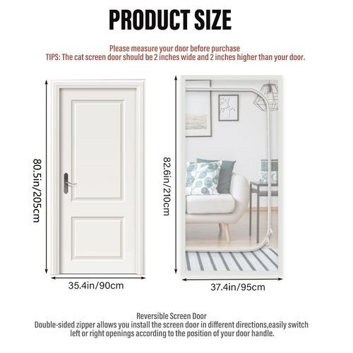 Cat Resistant Mesh Screen, 38" x 83" Cat Resistant Door Screen with Zipper Stop Cats Running Out, Thickened Cat Resistant Mesh Screen Door Pet Door Screen for Cat Pet Home Bedroom, Living Room Door