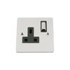 Single Plug Socket 1 Gang 13A -Polished Chrome -Flat -Black Insert -Metal Rocker Switch