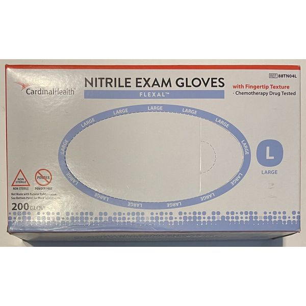 Cardinal Health Flexal Nitrile Exam Powder Free Medical Gloves 200 Count Large