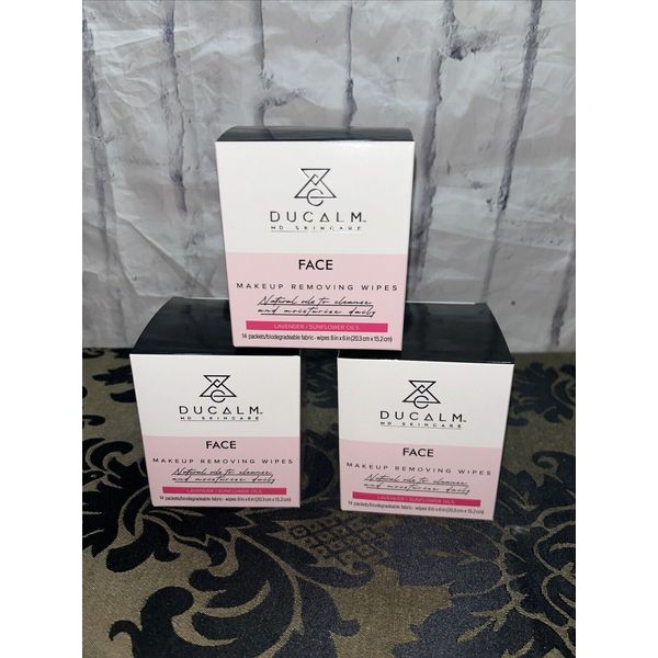 3 Boxes, Ducalm MD Skincare Face Makeup Remover Wipes, 14 Packets Each