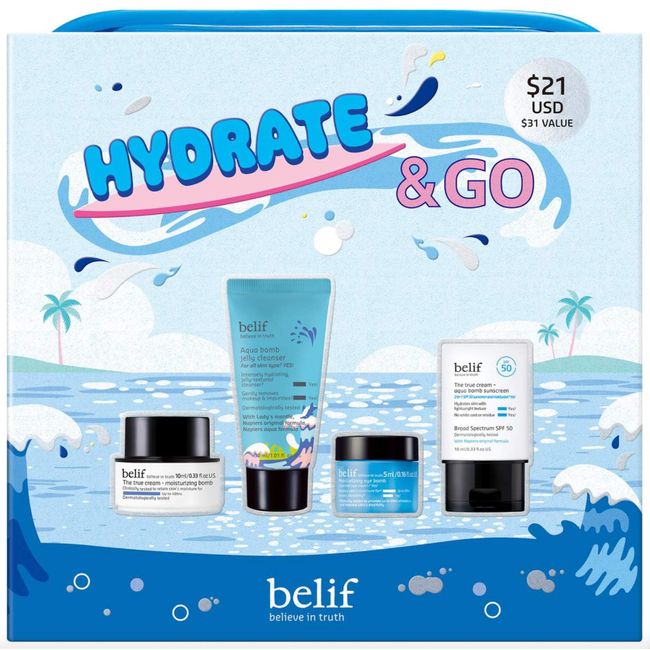 belif Hydrate & Go Kit - Limited Edition Hydrating Essentials, Free Ship (4 pcs)