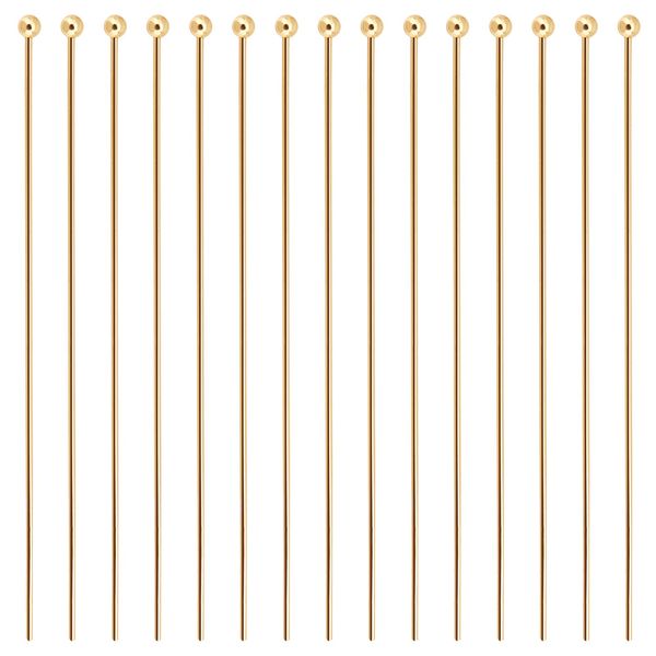 BENECREAT 100Pcs 18K Gold Plated Brass Ball Head Pins, 0.8mm Wire Headpins for Earring Bracelet Jewelry Making