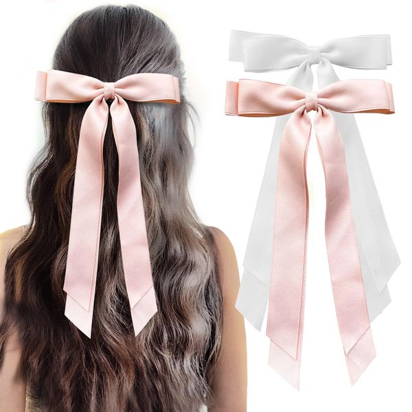 Eggdax Hair Bows for Women, Hair Ribbon Hair Bow Clips Hair Ribbons With Long Tassel Tail, Bowknot Hair Clips for Women Girls, Hair Barrettes with Bow Accessories