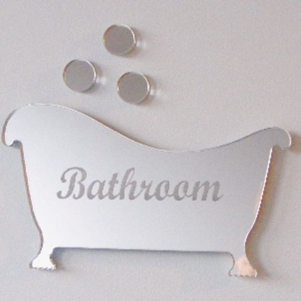 Super Cool Creations Engraved Bath & Bubble Mirror Door Sign 12cm x 9cm & 3 Bubbles