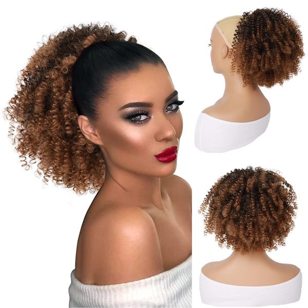 G&T Wig Afro kinky curly Drawstring Ponytail Extension for Black Women Short Afro Puff Curly Bun Syntheetic Hairpieces for Daily (1BT30)