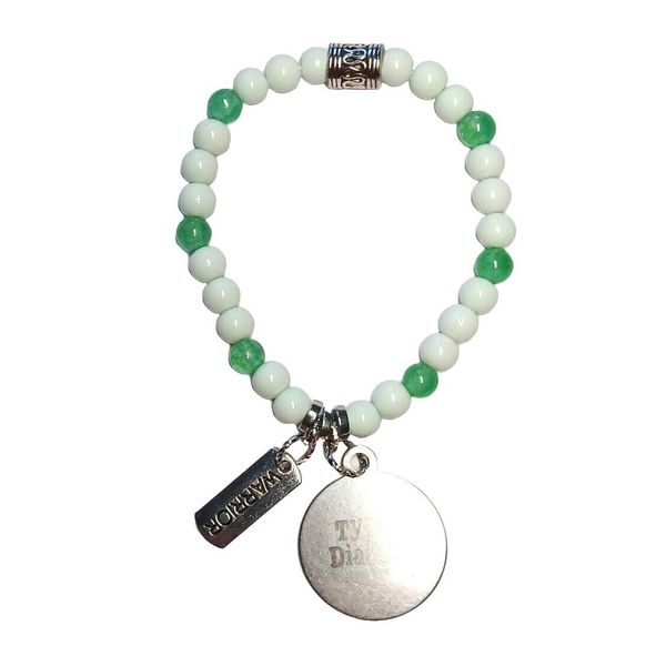 Medical Alert Diabetic Beaded Bracelet White and Green with Charm