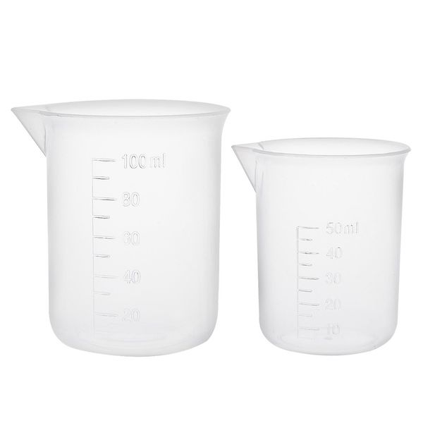 uxcell Measuring Cup Beaker Laboratory Clear PP Plastic Graduated Beaker 50ml 100ml 2pcs/set