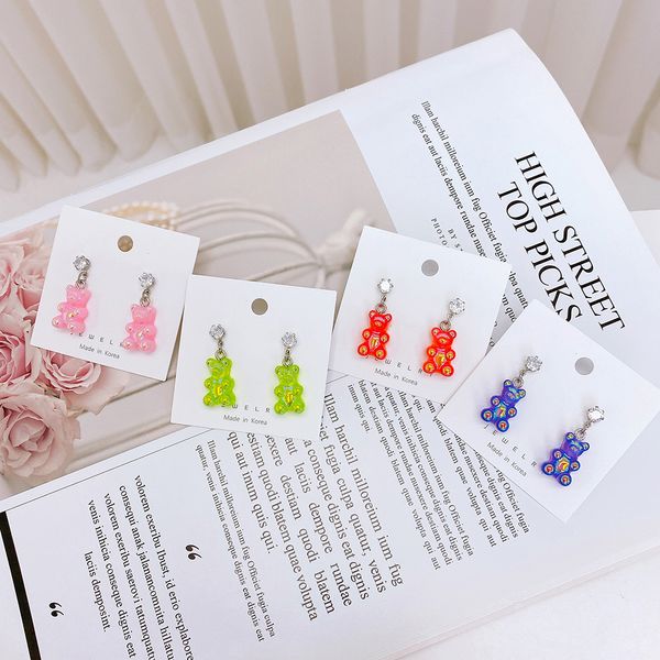 Hologram Jelly Bear Cubic Surgical Needle Mini Drop Earrings