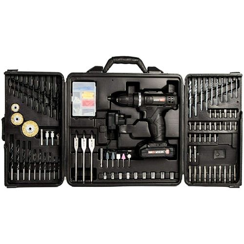 MYLEK MYBMC092 18V Cordless Drill Electric Driver Set, Lithium Ion Battery, 18 Volt Combi Screwdriver Pack, Black, 151 DIY Piece Accessory Kit and Carry Case (18v Drill Kit and Two Batteries)
