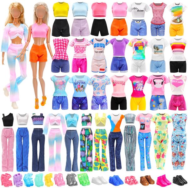 BARWA 30 PCS Doll Clothes and Accessories Casual Sport Sweet Outfits Pajamas Top and Pants Shorts High Heel Flat Shoes for 11.5 Inch Girl Doll