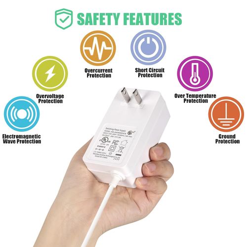 Wefomey 24V 3A Power Supply UL Listed, AC 100~240V to 24V DC Adapter Transformer with 5.5x2.1mm DC Plug, 24 Volt 3 Amp 72W Wall Charger for 5050 3528 LED Strip Light LED Driver CCTV Security System