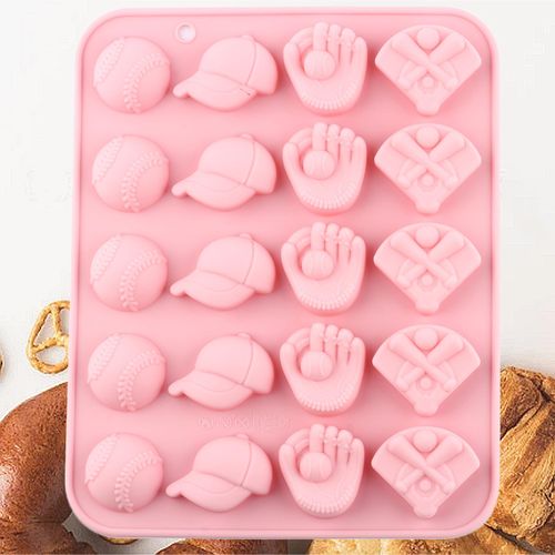 YIMINGMOLD 20 Cavity Baseball Chocolate Molds Sports Theme Silicone Mold Baseball Softball Bat Glove Molds For Candy Chocolate