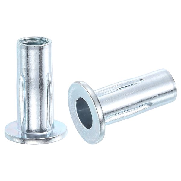 sourcing map M10 Multi-Grip Rivet Nuts, 5pcs Pre-Bulbed Shank Flat Head Threaded Insert Nut Carbon Steel Plus Nuts for Construction Industrial