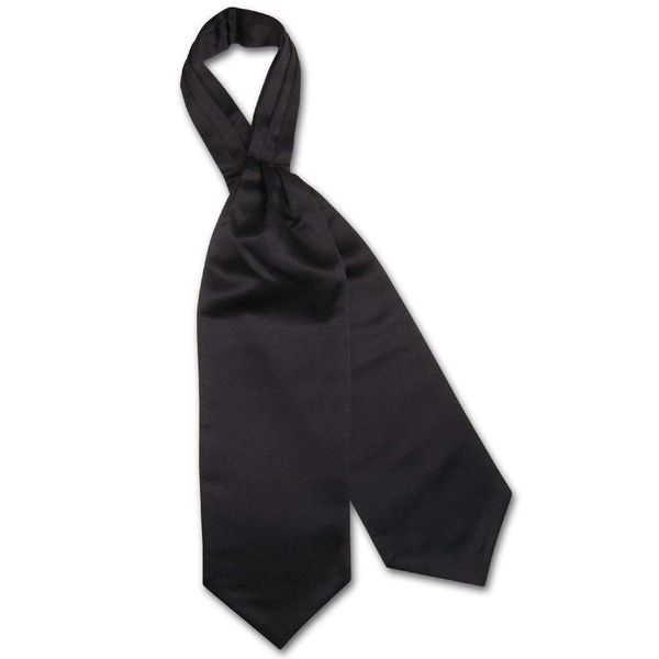 Vesuvio Napoli ASCOT Solid BLACK Color Cravat Men's Neck Tie